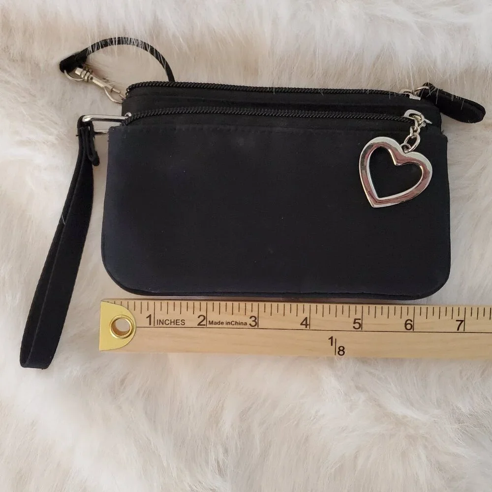 Silver Heart Black Wristlet Wallet